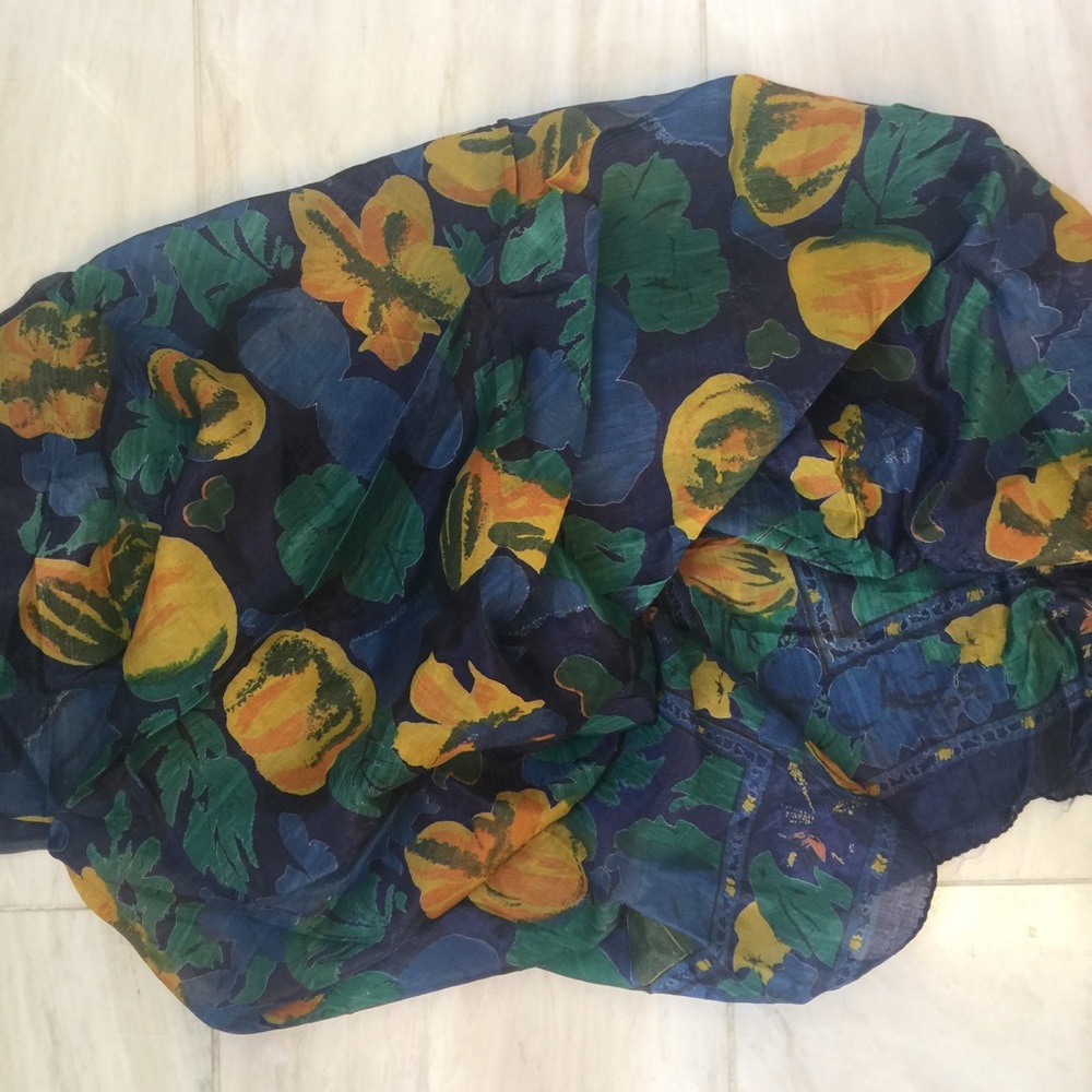 Large silk sarong or wrap navy and gold
